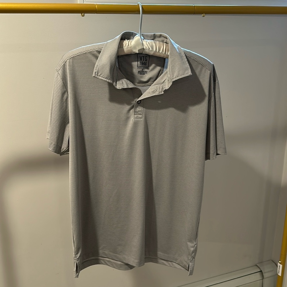 VTG 1945 Gray Striped Performance Polo T-Shirt